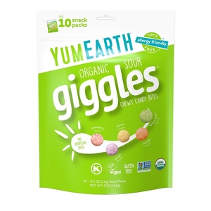 image:imageYumEarth Organic Sour Giggles Chewy Candy  Allergy Friendly Top 9 Free No Artificial Dyes Non GMO Gluten Free Vegan  Individually Wrapped Sour Snack Packs  05 Ounce Pack of 10Sour